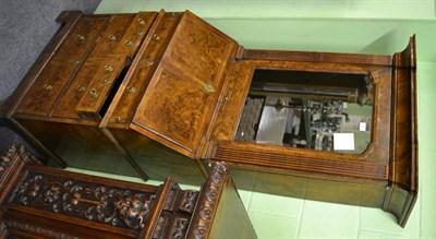 Lot 1765 - A George II style burr walnut and feather banded walnut bureau bookcase, of small proportions,...