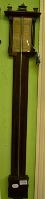 Lot 1781 - A mahogany stick barometer, early 19th century, exposed mercury tube, paper printed dial marked...