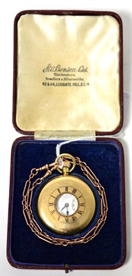 Lot 41 - A 9ct gold half hunter pocket watch, signed J.W.Benson, London, 1936, lever movement, enamel...