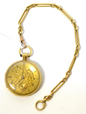 Lot 58 - An 18ct gold pocket watch, 1857, fusee lever movement, gold coloured dial with Roman numerals,...