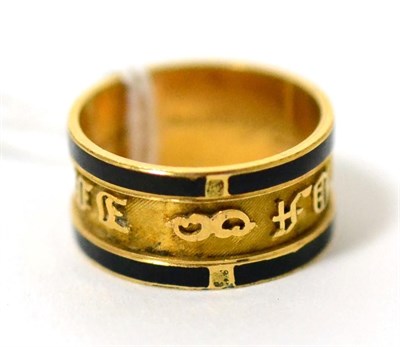 Lot 67 - A Victorian 18ct gold black enamel mourning ring, an inner recessed band with a picked out...