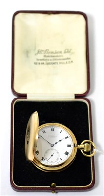 Lot 89 - A 9ct gold full hunter pocket watch, signed J.W.Benson, London, 1933, lever movement, enamel...
