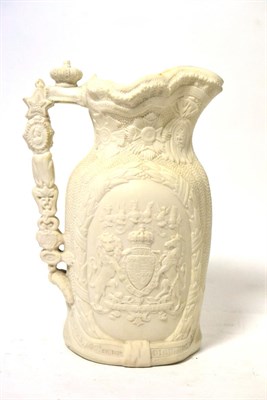 Lot 101 - A Victorian parian jug commemorating the death of Prince Albert, 24cm high