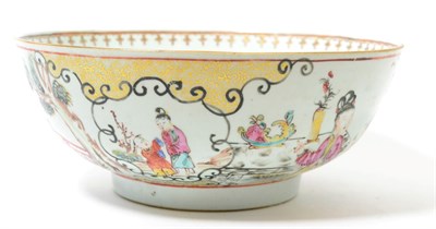 Lot 119 - A Chinese porcelain punch bowl, Qianlong, painted in famille rose enamels with figures in...