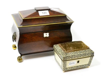 Lot 120 - An Anglo-Indian ivory small sewing box, set with a pin cushion, circa 1880, 12.5cm wide; and a...