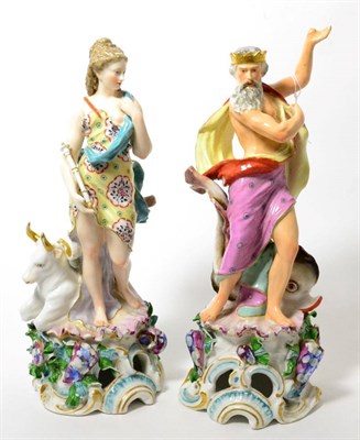 Lot 131 - A pair of Continental porcelain figures, Europa and Neptune, in Chelsea style, late 19th...