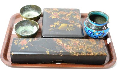 Lot 142 - A Japanese lacquer box and cover, 19th century, decorated with foliage, 30cm wide; a similar...