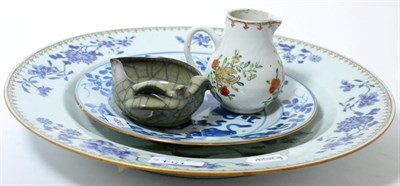 Lot 154 - A Chinese porcelain sparrowbeak jug, Qianlong, with famille rose decoration, 9cm high; a...