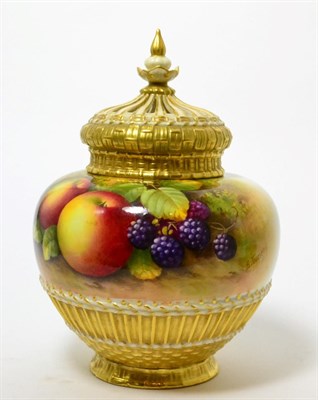 Lot 174 - A Royal Worcester pot pourri vase, cover and inner cover, 1935, painted by Edward Townsend with...