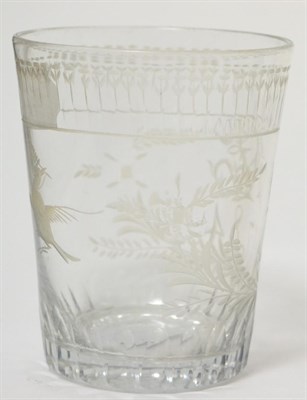 Lot 194 - A George III glass tumbler, etched with date 1784, 10.5cm high