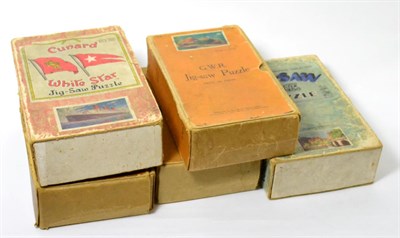 Lot 204 - Five vintage jigsaw puzzles, including Cunard White Star and four GWR puzzles