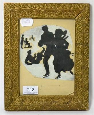 Lot 218 - A miniature painting depicting ice skaters, 13.5cm by 14cm, fragmentary, together with a...