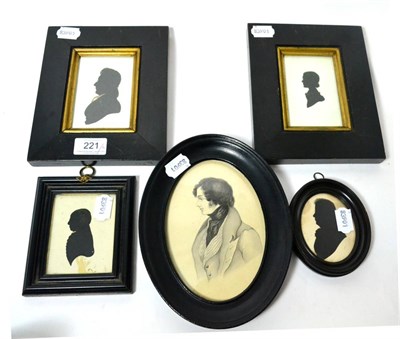 Lot 221 - Four 19th century silhouette portraits; and a wash and pencil portrait of a gentleman (5)