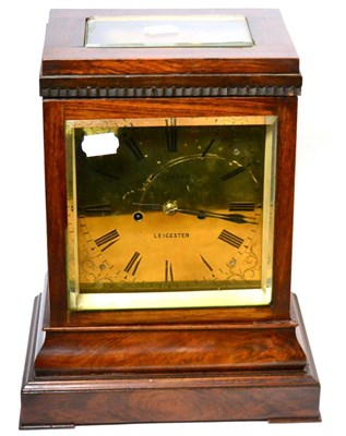 Lot 225 - A rosewood striking table clock, 19th century, case with four bevelled glass panels, 7-inch...