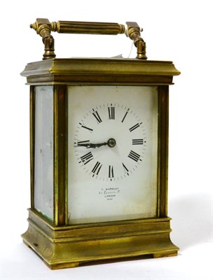 Lot 233 - A brass striking carriage clock, signed T.Wordley, 81 Cannon St, London, no.2146, circa 1890,...