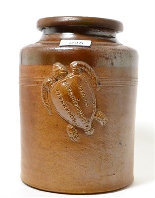 Lot 235 - A Denby stoneware jar, of cylindrical form applied with a turtle inscribed LYNN'S WATERLOO...